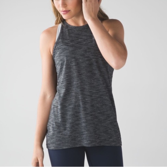 Lululemon Trapeze Twist Tank-Heathered Black-Size 2-Black/Grey-Twist Back - Picture 4 of 7